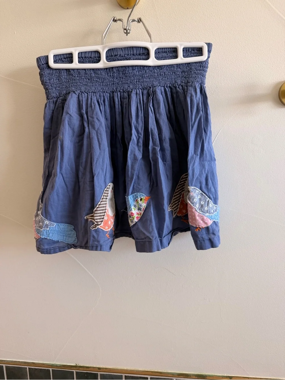 Mini Boden Teal Dog Print & Navy Bird Embroidered Girls Skirts